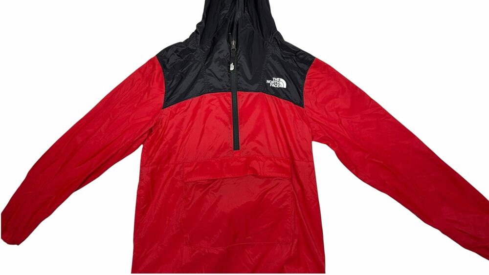 The North Face Boys L 14/16 WindWall Anorak Jacket Red Black Hooded Pullover